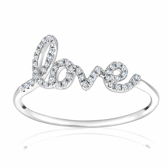 STERLING SILVER .925 MICRO PAVÉ CLEAR CRYSTALS LOVE RING BAND PROMISE SPARKLE - Picture 2 of 6